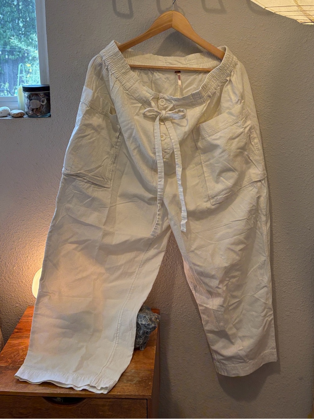 Free people creamy white drawstring 100% Cotton Pants